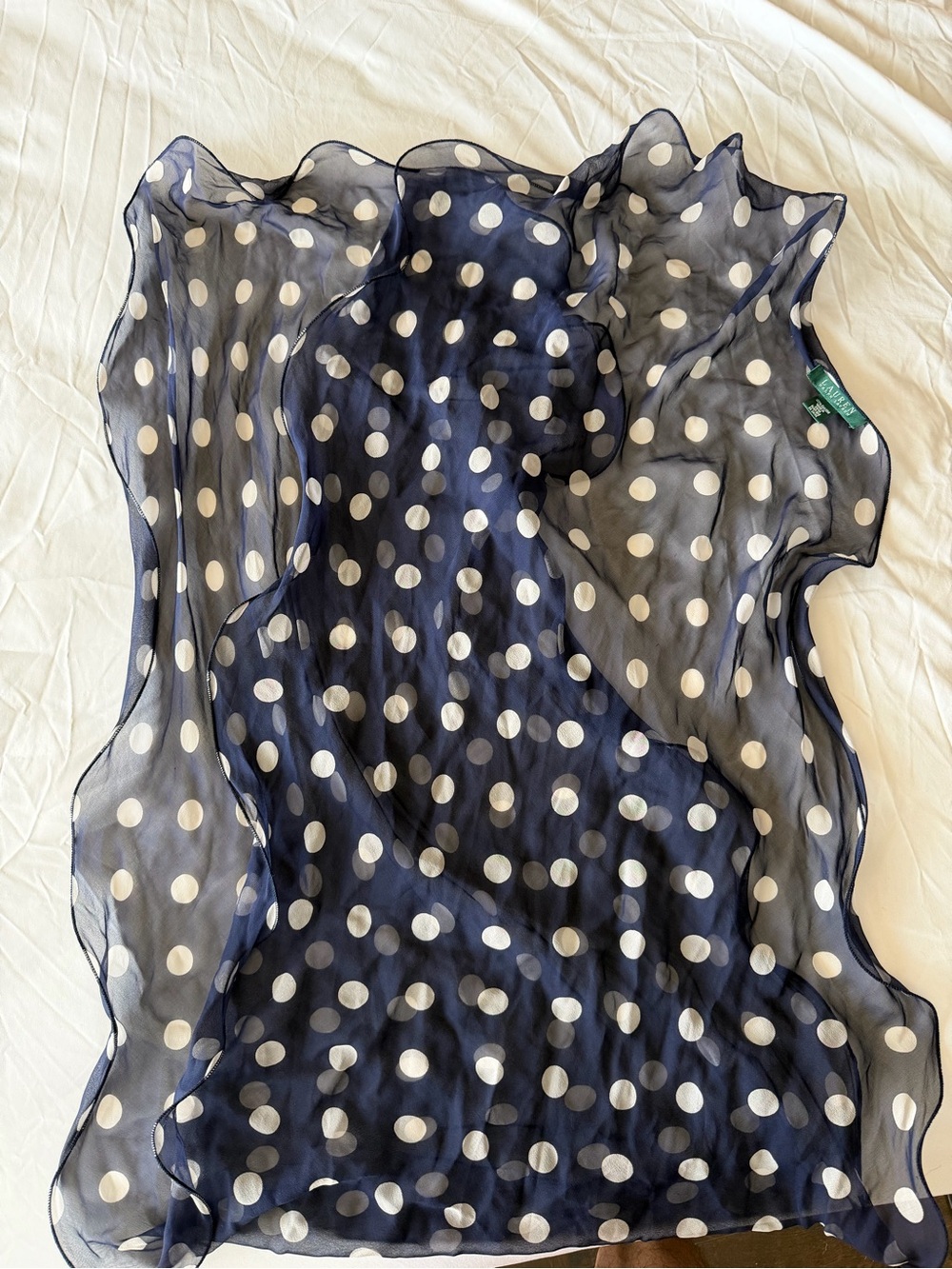 Ralph Lauren Polka Dot Sheer Ruffled Silk Scarf
